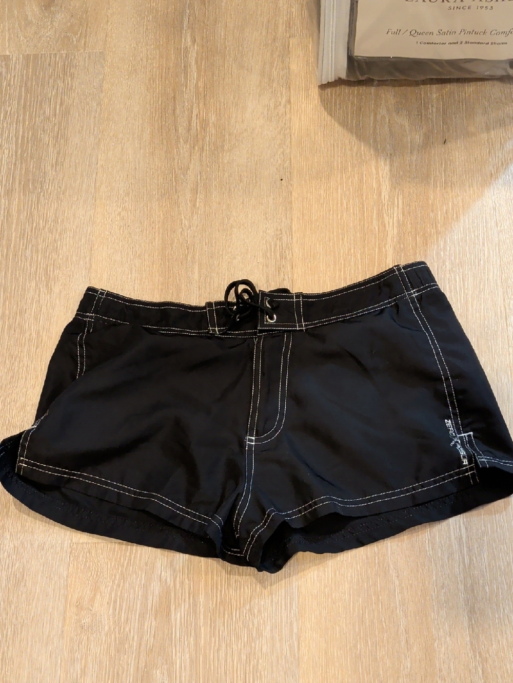 ZeroXposur Black Women's Swim Shorts with White Contrast Stitching